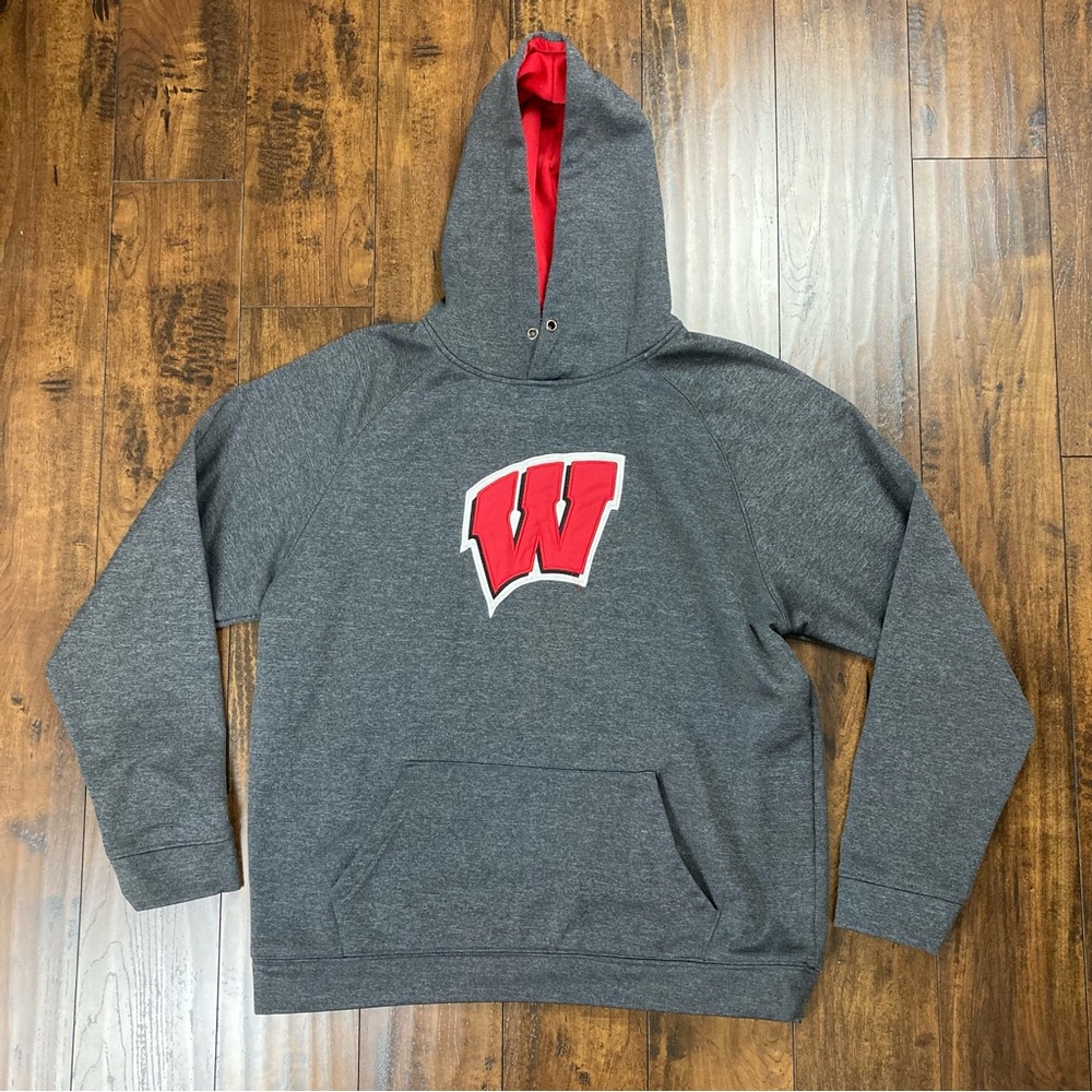 WISCONSIN BADGERS Adult Hoodie Hooded Sweatshirt Colosseum Gray Size XL